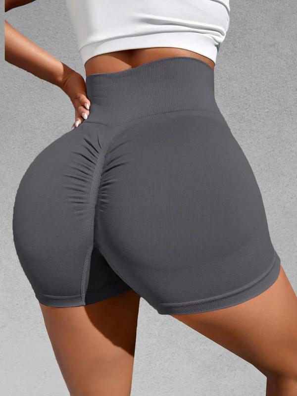 Women's Solid Ruched High Waist Sports Shorts, High Stretch Seamless Yoga Shorts, Ladies Sportswear for Indoor Outdoor Wear