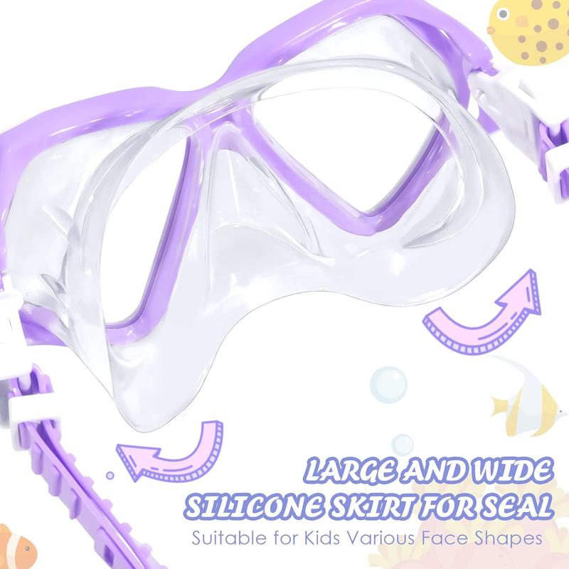 Kids Swim Goggles with Nose Cover Snorkel Mask Scuba Diving Swim Mask Anti-Fog Tempered Glass, Panoramic Clear View Silicone Seal Snorkeling Gear Swimming Goggles for Kids 6-14 Boys Girls Youth