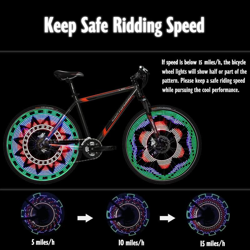 Bike Wheel Lights, LED Waterproof Bicycle Spoke Tire Light with 32-LED and 32pcs Changes Patterns Bicycle Rim Lights