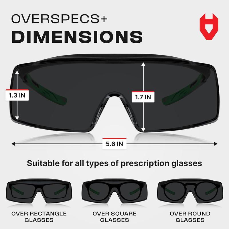 Tinted Safety Glasses Over Eyeglasses with Anti Scratch Wraparound Lenses, UV400 Safety Glasses Over Glasses, ANSI Z87 Certified Over Glasses Safety Glasses or Shooting Glasses Over Eyeglasses