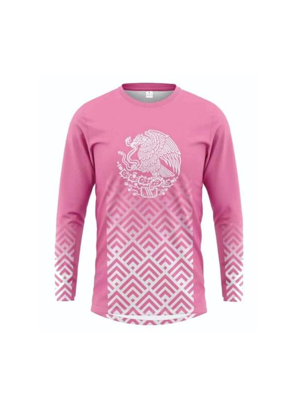 Sporty Women's Bird & Geometric Print Long Sleeve Cycling Tee, Tops for School, Gym Clothing, Workout Tops, Sport Breathable Quick Drying Round Neck Tee for Outdoor Cycling, Ladies Sportswear for All Seasons