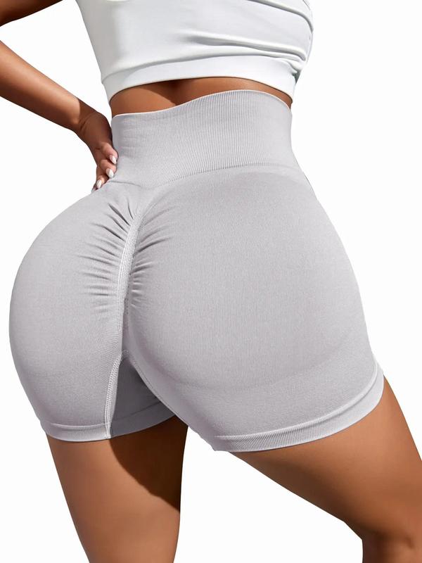 Women's Solid Ruched High Waist Sports Shorts, High Stretch Seamless Yoga Shorts, Ladies Sportswear for Indoor Outdoor Wear