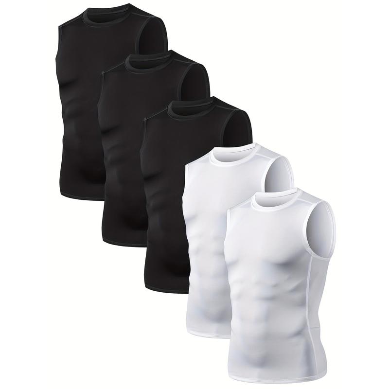 5 Pack Mens Sleeveless Compression Athletic Tank Tops - Moisture-Wicking, Medium Stretch, Quick-Drying, Breathable, Regular Fit - Ideal for Basketball, Running, Hiking, Outdoor Training, Casual Wear in Spring, Summer, Fall and Winter