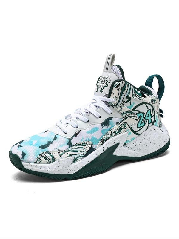 Sporty Unisex Men's Number & Basketball Print Lace Up Front Basketball Shoes, Back-to-school Shoes, Breathable Comfort Non-slip All Over Printed Sports Shoes for Men, Casual Trainers, Sports Footwear