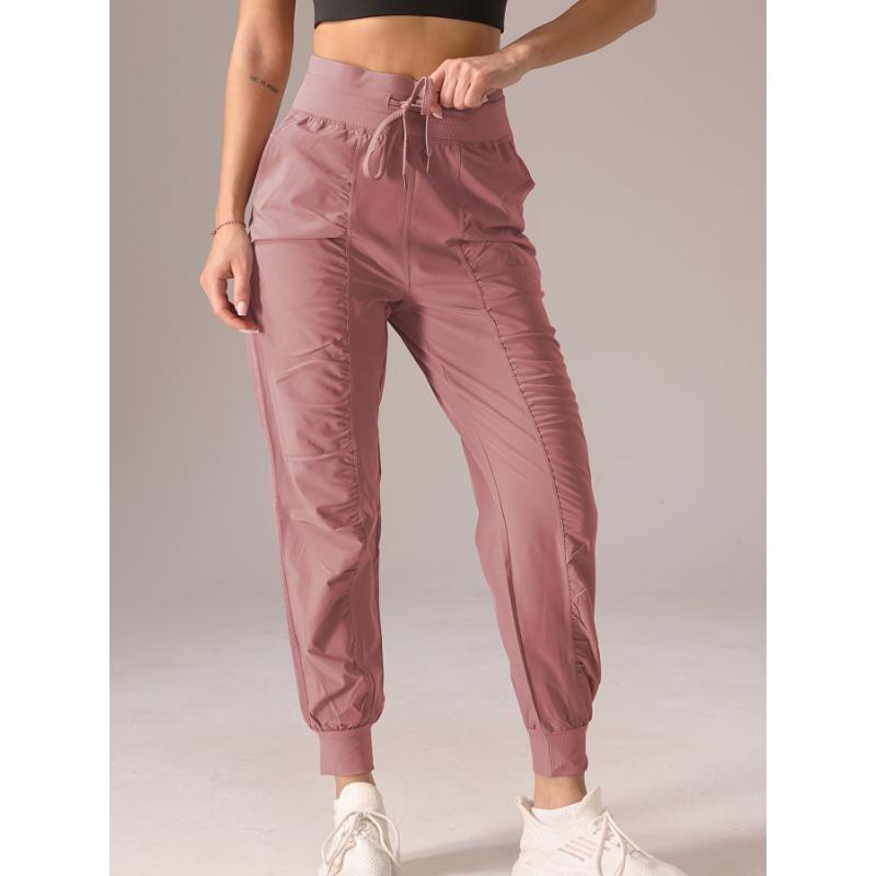 Women's Quick-Dry Athletic Joggers with Drawstring Waist and Side Pockets - Slimming Pleated Design, Breathable Polyester Blend for Running & Fitness