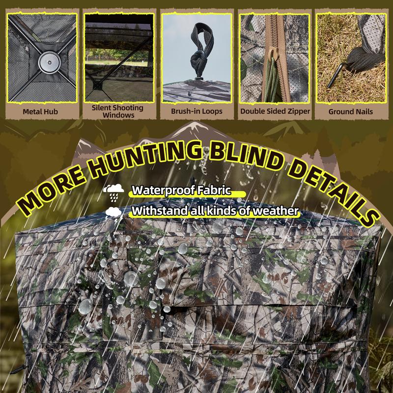 EROMMY Hunting Blind See Through with Carrying Bag, 2-3 Person Pop Up Ground Blinds 360 Degree, Portable Resilient Hunting Tent for Deer & Turkey Hunting