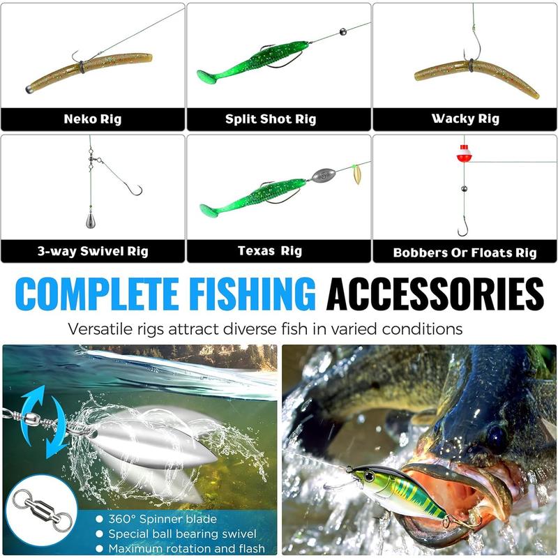 472 count Fishing Accessories Kit,  Fishing Tackle Box with Tackle Included, Fishing Gifts for Men Included Fishing Hooks, Weights, Fishing Pliers,Fishing Gear and Equipment for Bass Trout