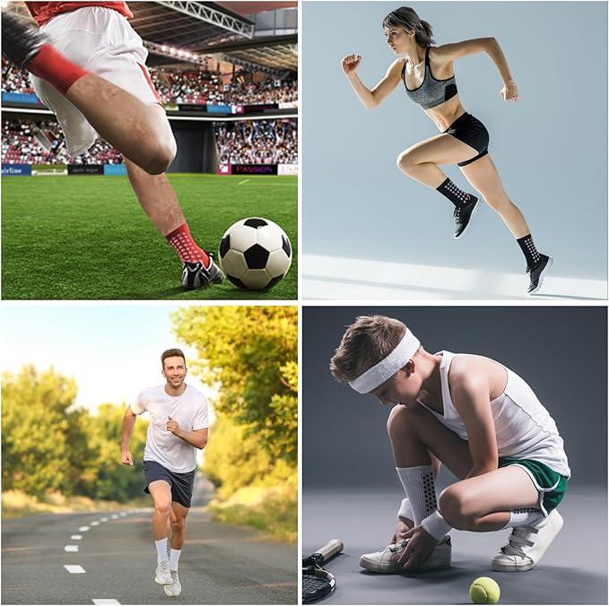 4 Pair Men's Soccer Socks with Anti Slip Non Slip Grip Pads for Football Basketball Sports Grip Socks