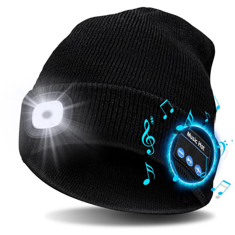 Bluetooth Beanie Hat Flashlight, LED Light Up Beanie Music Flashlight Hat with Earphones