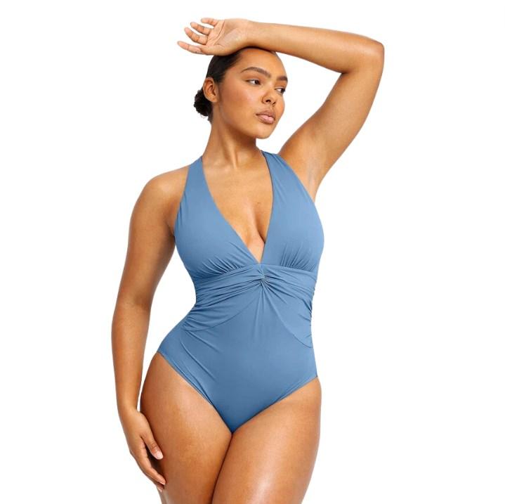 Shapellx Smart Sculpt Ruched Twist-Front Shaping Swimsuit