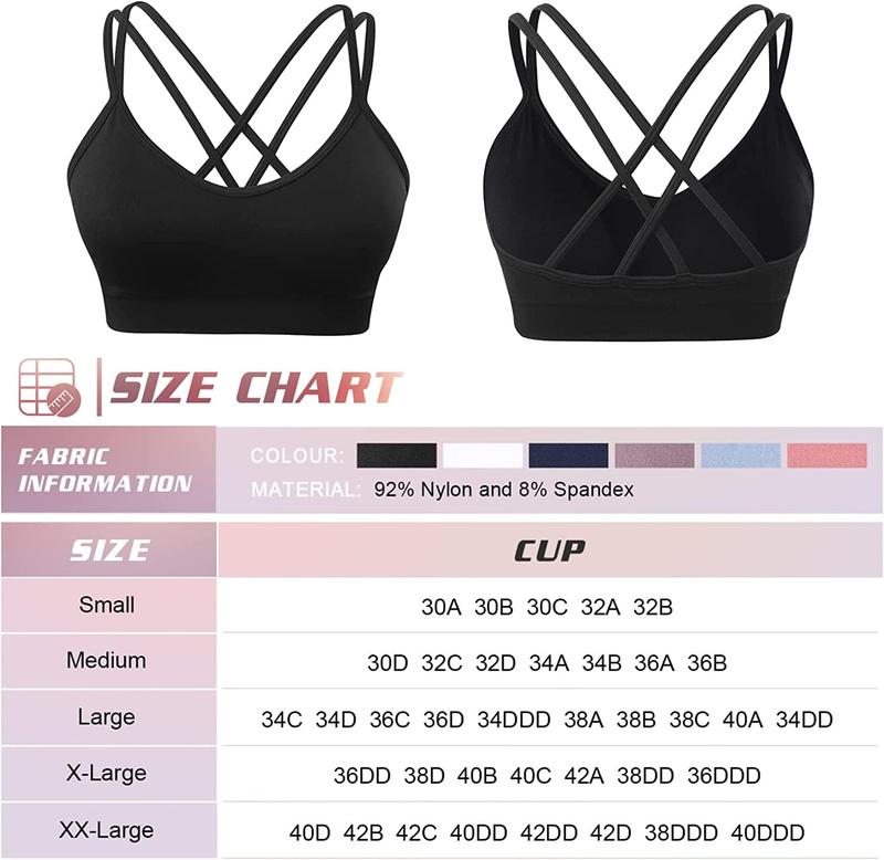 3 Pack Women's Cross Back Sports Bra Padded Strappy Medium Support Yoga Bra for Workout Fitness