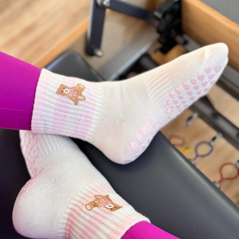 Pilates Crew Grip Socks with 'Teddy' Design