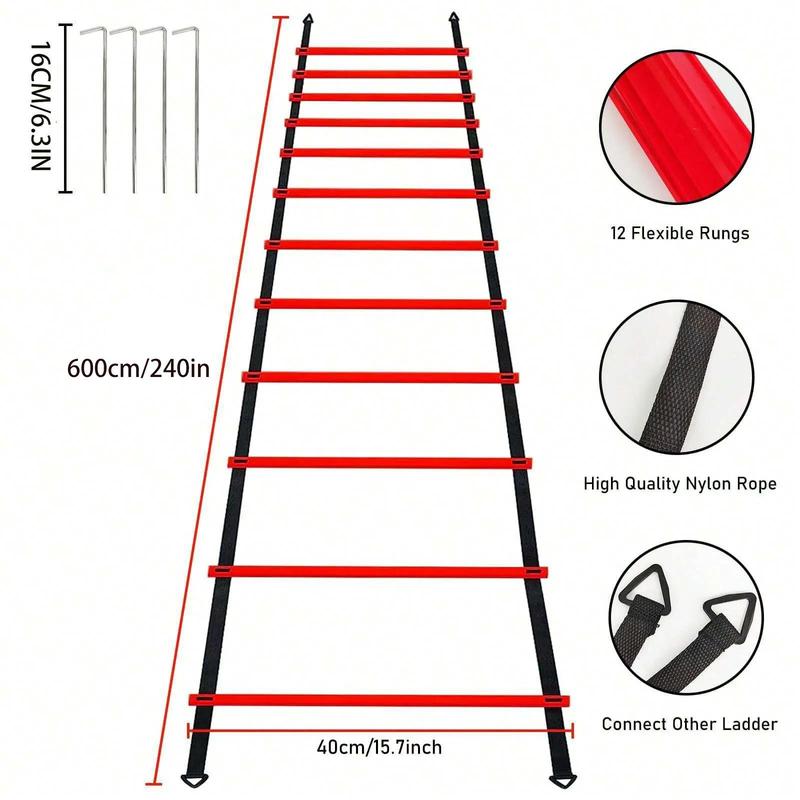 Speed & Agility Ladder Training Equipment Set with Accessories, Including 12pcs Rung & 12pcs Disc Cones & 4 Counts Agility Hurdles & 1 Count Resistance Parachute, Basketball Football Soccer Training Equipment for Youth Adults, Outdoor Fitness Equipment