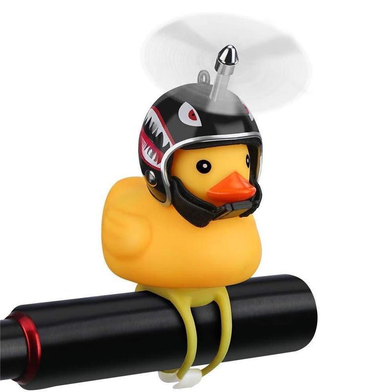 Duck Bicycle Bell, Rubber Duck Bicycle Accessories with LED Lights, Cute Propeller Handlebar Bicycle Horn for Adults Sports Outdoor