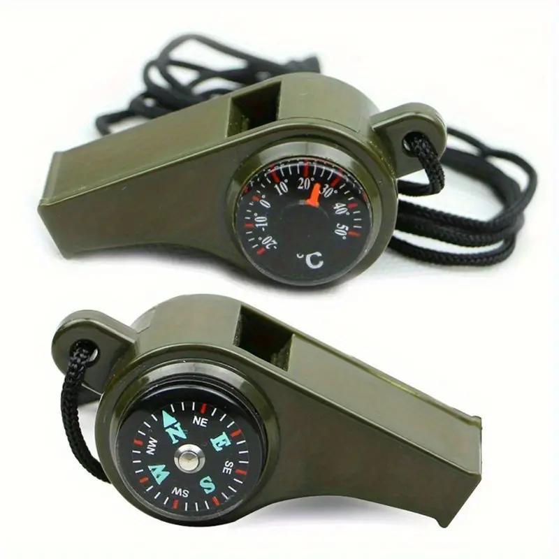 3 in 1 Outdoor Survival Whistle, 2 Counts Compass & Thermometer Whistle with Lanyard, Sports & Outdoor Accessories for Camping, Hiking, Safety