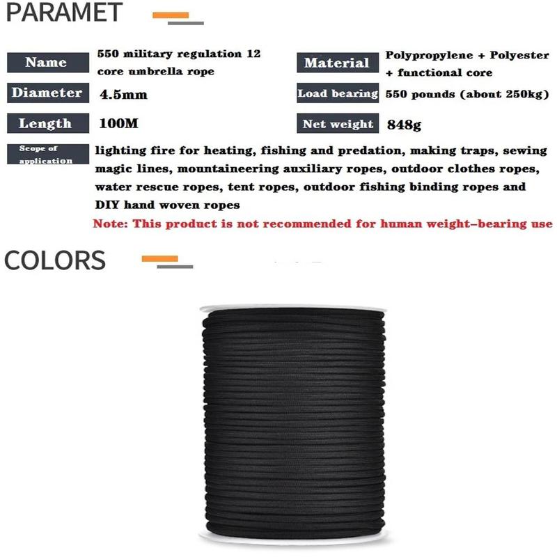 12-strand Multifunctional Paracord, 1 Count Utility Tactical Parachute Cord, Outdoor Camping Tent Rope, Climbing Accessories