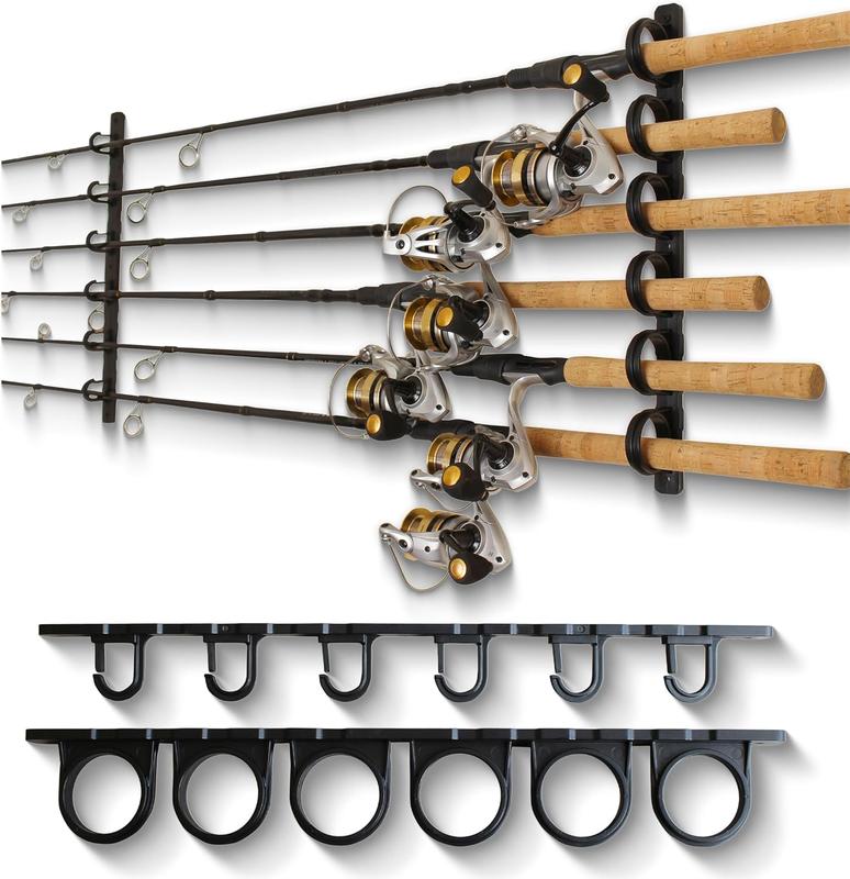 Fishing Rod Holder for 6 Rods, Pole Holder for Garage Organization and Wall Storage, Fishing Gear, and Fishing Accessories