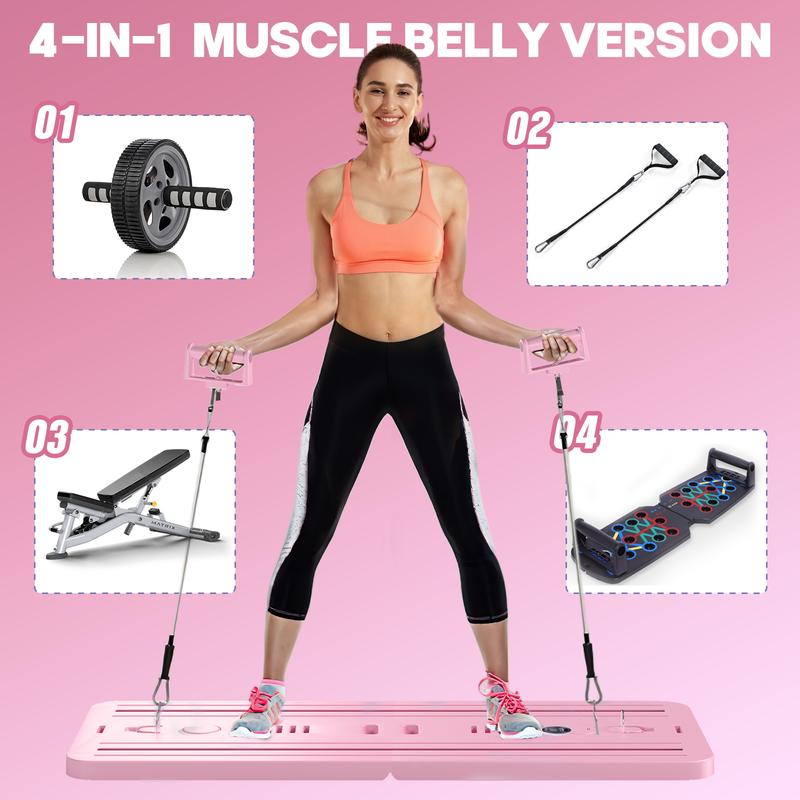 Foldable Pilates Reformer Board for Home Workouts, 5-in-1 Multifunctional Portable Core and Ab Exercise Machine with Adjustable Resistance, Compact and Convenient, Equipped with Timer and Phone Holder