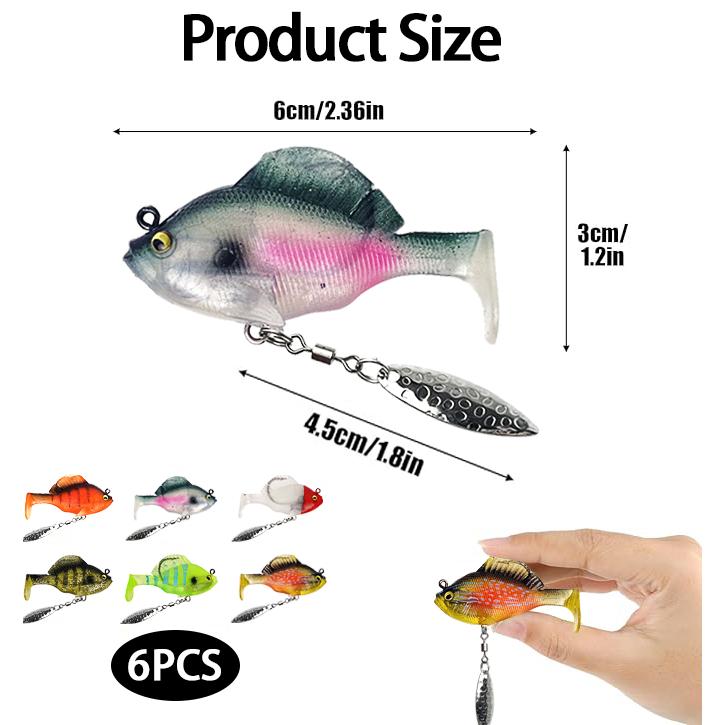 6Pcs Pre-Rigged Jig Head Soft Fishing Lures,Paddle Tail Swimbaits 3D Eyes  Blades for Bass Fishing,Hidden Ultra-Sharp Hook in The top fin