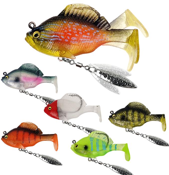 6Pcs Pre-Rigged Jig Head Soft Fishing Lures,Paddle Tail Swimbaits 3D Eyes  Blades for Bass Fishing,Hidden Ultra-Sharp Hook in The top fin