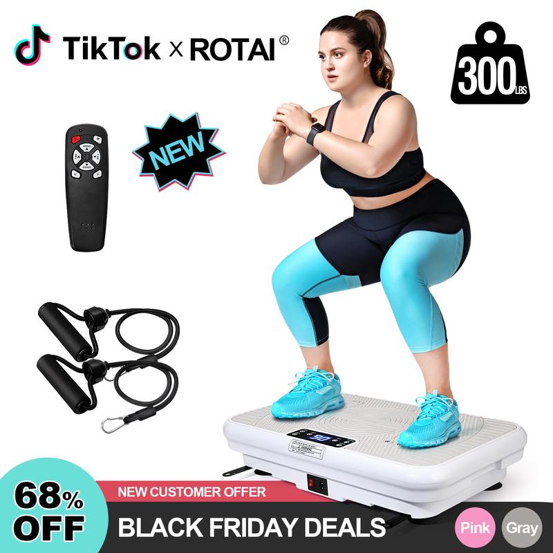 ROTAI Vibration Plate Gym, 300 lbs Weight Capacity, Lymphatic Drainage Machine, Full Body Workout to Stay Healthy with 2 Fitness Resistance Bands