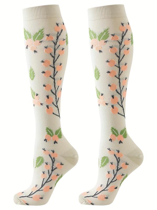 Women's Floral Print Athletic Socks, Breathable Comfortable Sports Socks, Athletic Socks for Running Jogging, Over Calf Socks for Sports Outdoors, Women's Socks for All Seasons