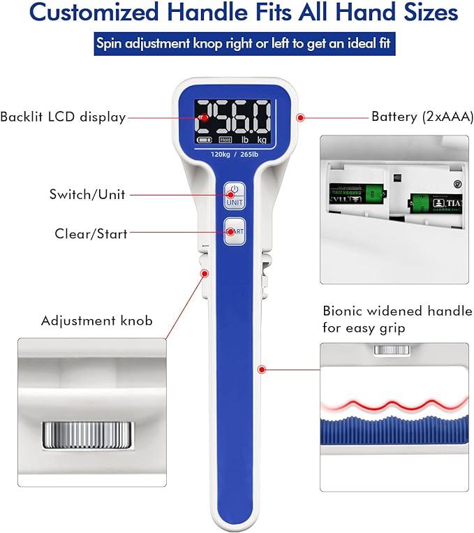 Handexer Digital Hand Dynamometer, Black Friday Sales,Hand Grip Strength Tester 265lb 120kg, Hand Girp Strengthener,  FDA Registered with Backlit LCD for Grip Strength Testing and Training,Fitness Essentials, Workout Exercise Gym Equipment, Grip Trainer