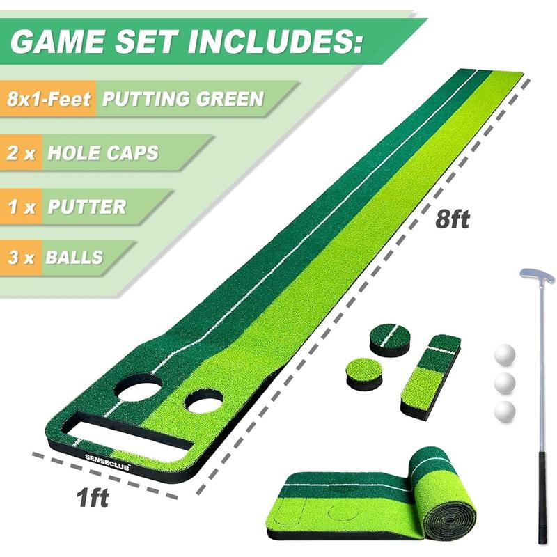 Putting Green Indoor, Golf Pong Putting , Putting Matt for Indoors, Foldable Putting Mat Golf  Set, Golf Gifts for Men 1x8 Ft