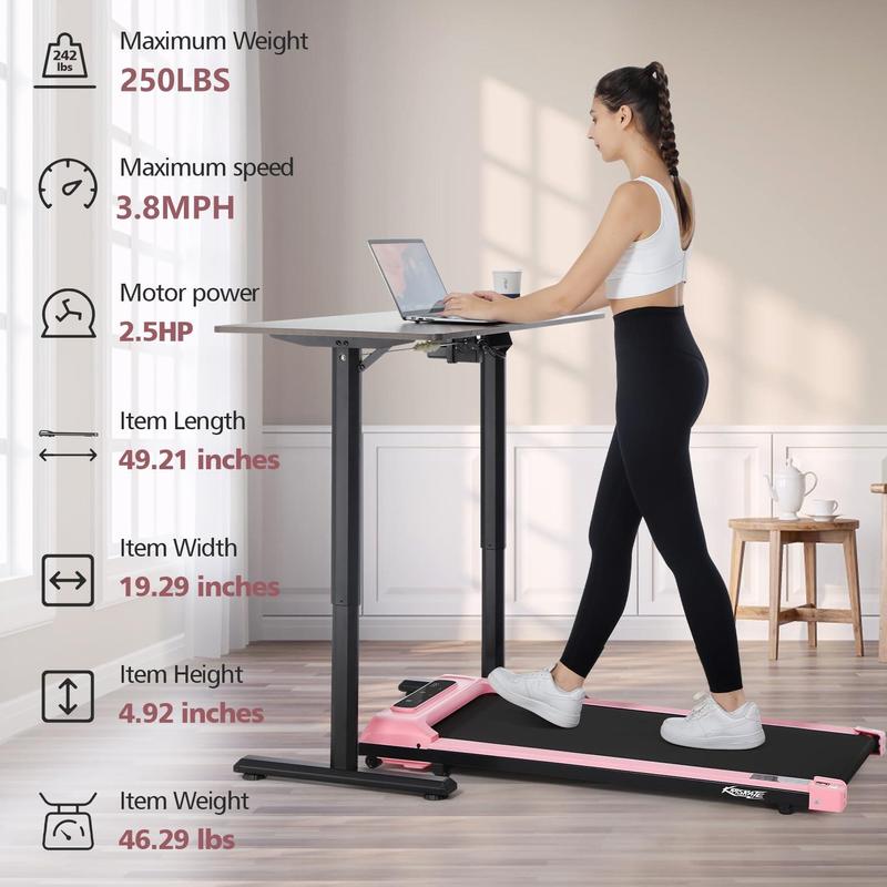 Walking Pad Treadmill, Remote Controlled Under Desk Treadmill Quiet with LED Display, Installation-Free for Home Office