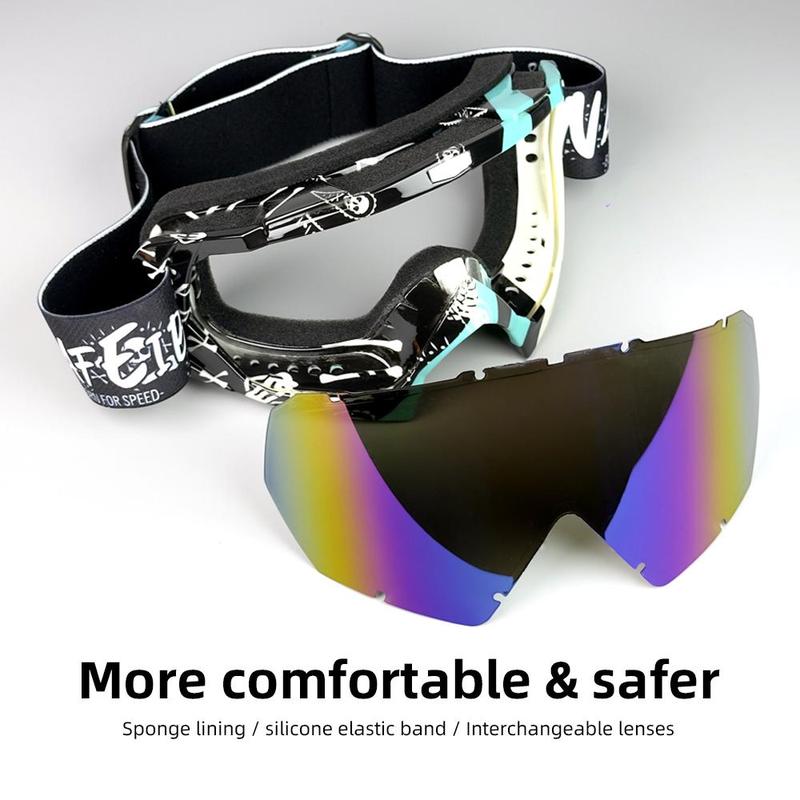 Motorcycle Goggles, Adjustable Elastic Band Replaceable Lens Goggles, Protective Gear for Motorcycle Bicycle Skiing Climbing