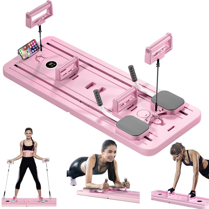 Foldable Pilates Reformer Board for Home Workouts, 5-in-1 Multifunctional Portable Core and Ab Exercise Machine with Adjustable Resistance, Compact and Convenient, Equipped with Timer and Phone Holder