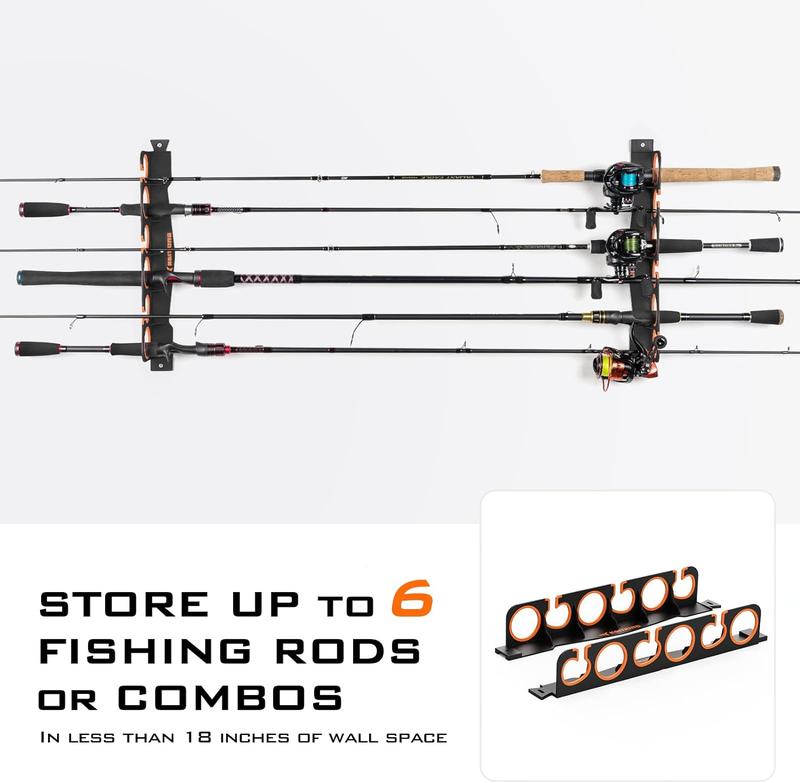 Fishing Rod Holder for 6 Rods, Pole Holder for Garage Organization and Wall Storage, Fishing Gear, and Fishing Accessories