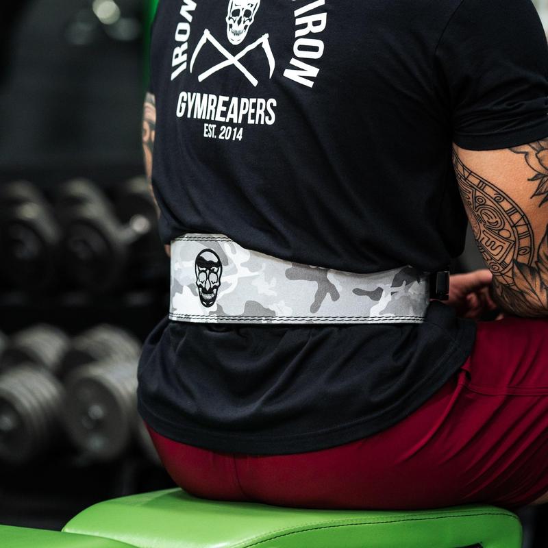 GYMREAPERS 10MM Lever Weightlifting Belt - White Camo, for Training and Competition with Lifetime Warranty