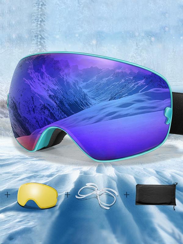 Unisex Sporty Ski Goggles, OTG Ski Goggles with Replacement Lens & Storage Bag, UV 400 Protective Skiing Goggles for Men & Women