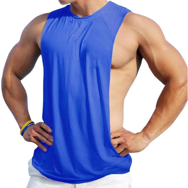 Men's Sleeveless Muscle Stringer Tank Top Cut Open Gym Training Bodybuilding Vest Shirts exercise athletic sports fitness workout Tank top