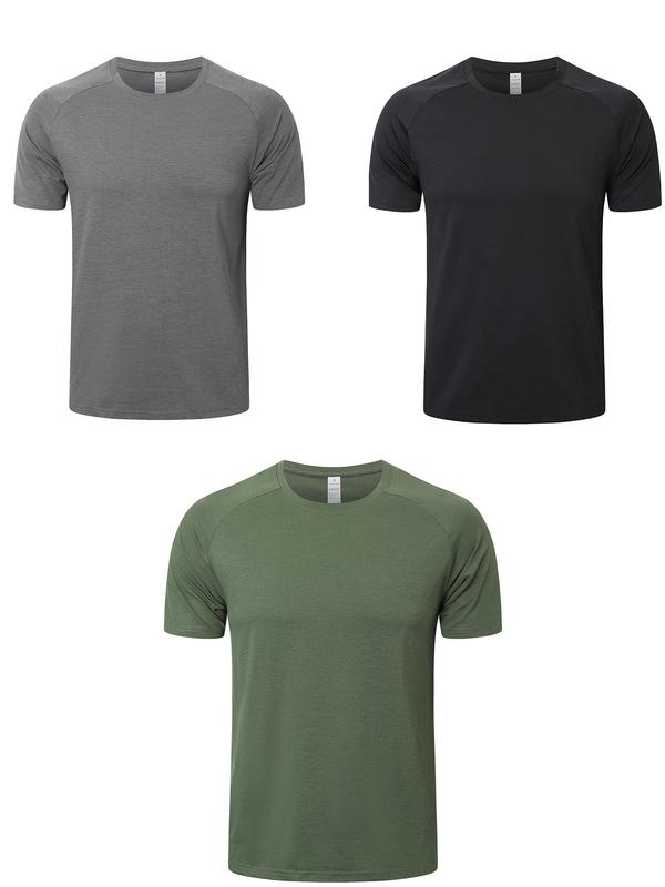 Men's Plain Raglan Sleeve Sports Tee, LooseQuick Drying Short Sleeve T-shirt, Men Summer Sportswear for Gym Workout Running