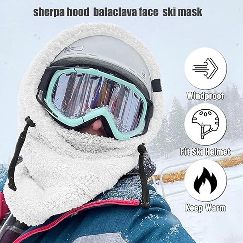 Sherpa Hood Ski Mask Winter Balaclava for Cold Weather, Balaclava Winter Hat Facial Neck Warmer Mask Windproof