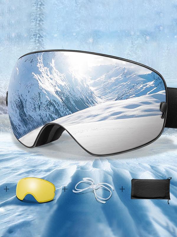 Unisex Sporty Ski Goggles, OTG Ski Goggles with Replacement Lens & Storage Bag, UV 400 Protective Skiing Goggles for Men & Women