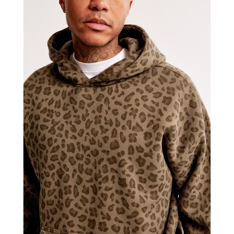 Abercrombie Leopard Hoodie - A & F Trendy Unisex Oversized Popover - Abercrombie Chetah Hoodie - Streetwear for Man Women