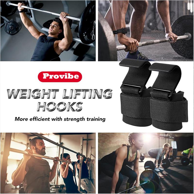 ProVibe Heavy Duty Weight Lifting Hooks for Deadlifts, Pull Ups, Powerlifting - Black Heavy Duty Weightlifting Hooks