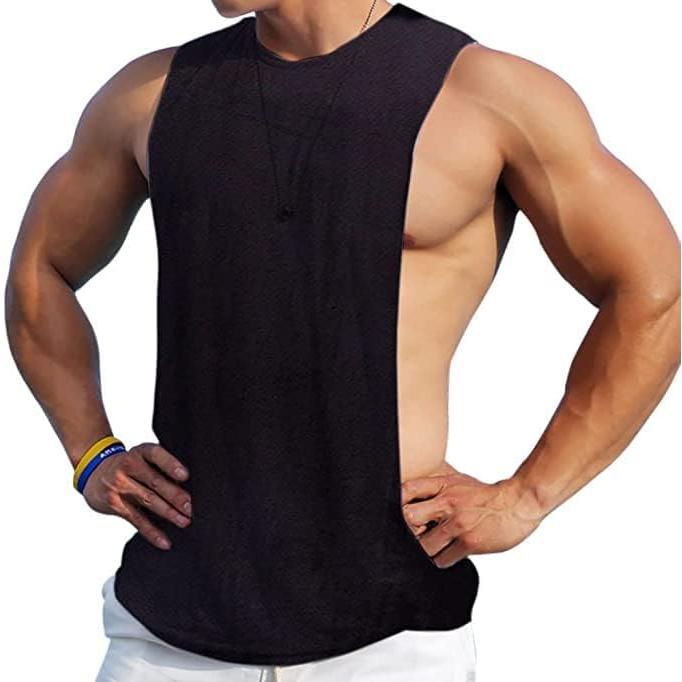 Men's Sleeveless Muscle Stringer Tank Top Cut Open Gym Training Bodybuilding Vest Shirts exercise athletic sports fitness workout Tank top