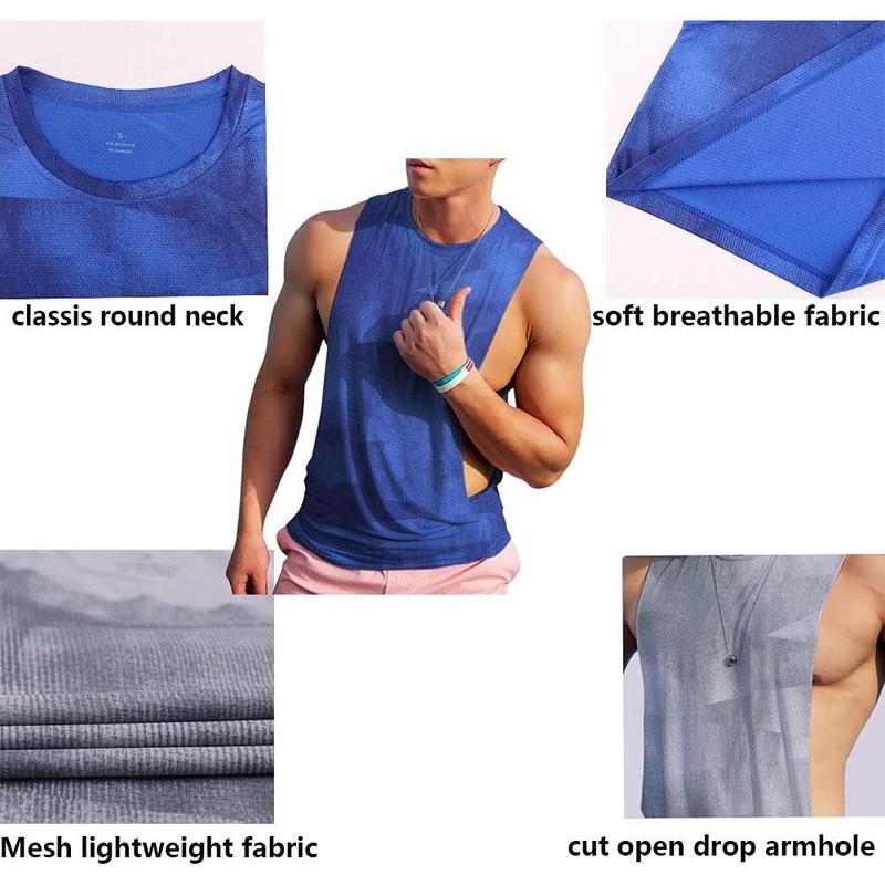 Men's Sleeveless Muscle Stringer Tank Top Cut Open Gym Training Bodybuilding Vest Shirts exercise athletic sports fitness workout Tank top