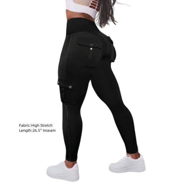 Solid Flap Pocket High Waist Comfortable Spandex  Capri Sports Leggings Womenswear Trouser