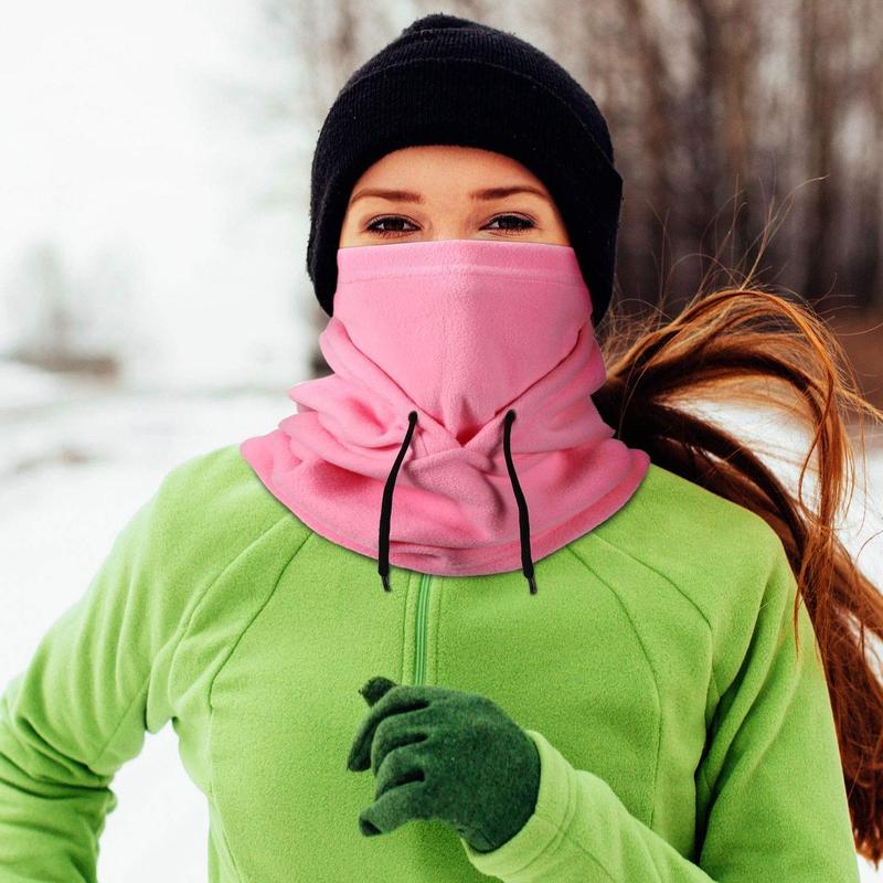 Unisex's Solid Color Drawstring Neck Scarf Integrated Face Mask, Windproof Ski Snood Hat, Warm Windproof Face Mask for Hunting Fishing Running Jogging