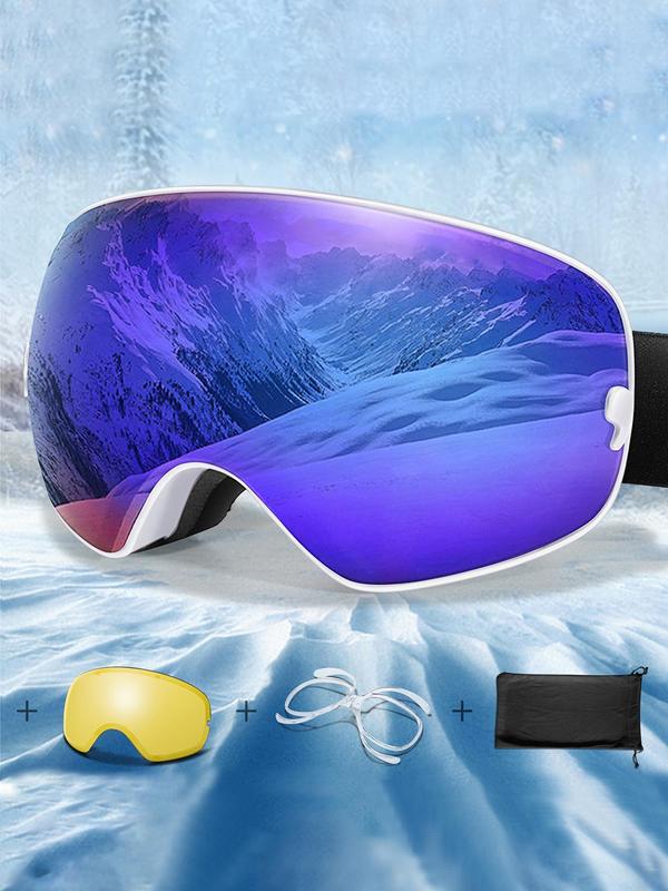 Unisex Sporty Ski Goggles, OTG Ski Goggles with Replacement Lens & Storage Bag, UV 400 Protective Skiing Goggles for Men & Women