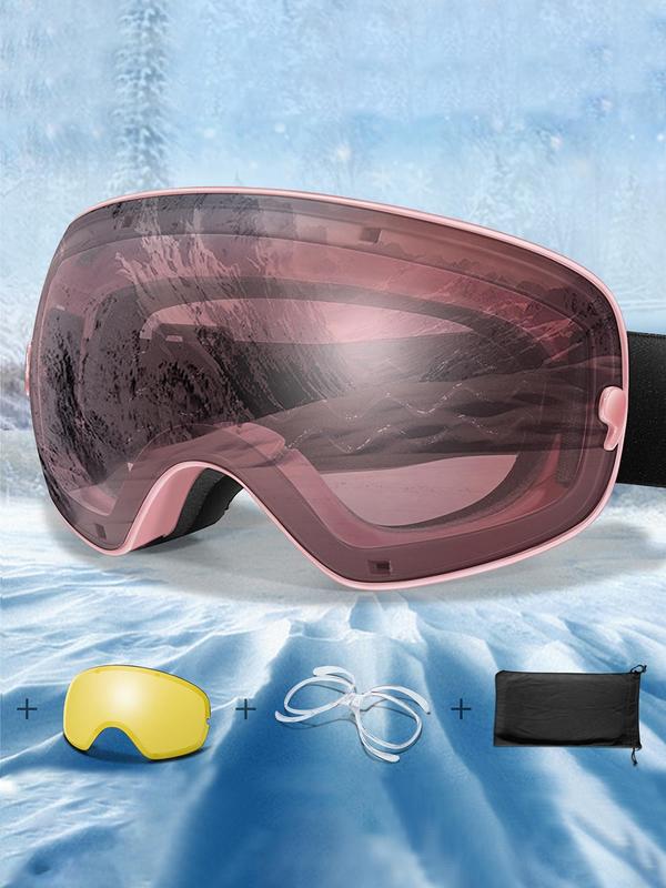 Unisex Sporty Ski Goggles, OTG Ski Goggles with Replacement Lens & Storage Bag, UV 400 Protective Skiing Goggles for Men & Women