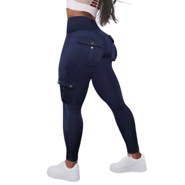 Solid Flap Pocket High Waist Comfortable Spandex  Capri Sports Leggings Womenswear Trouser