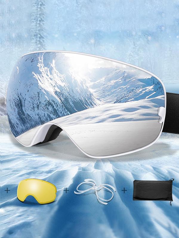 Unisex Sporty Ski Goggles, OTG Ski Goggles with Replacement Lens & Storage Bag, UV 400 Protective Skiing Goggles for Men & Women