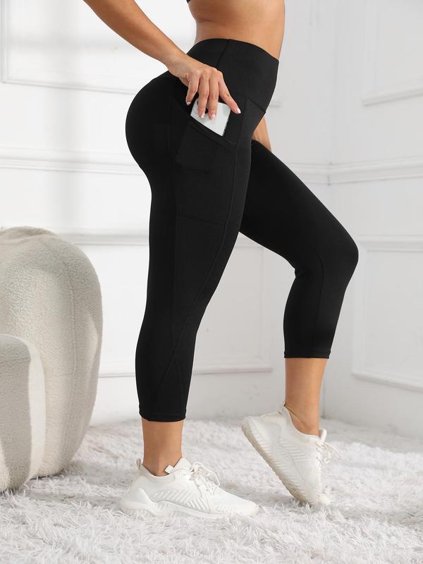 Women's Plain High Waist Sports Capri Leggings, Tummy Control Butt Lift Yoga Leggings, Summer Bottoms, Summer Clothes Women, Ladies Workout Clothes