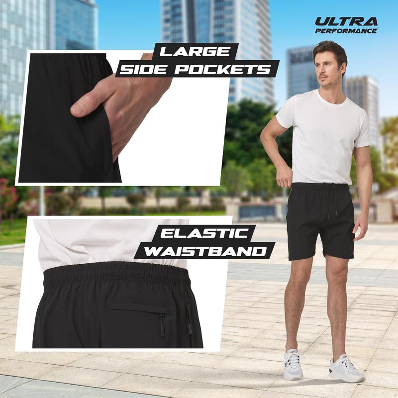 Ultra Performance Gym Shorts Men 3 Pack Mens Nylon Stretch Athletic Running Shorts for Men with Zipper Pockets 6 “ Inseam